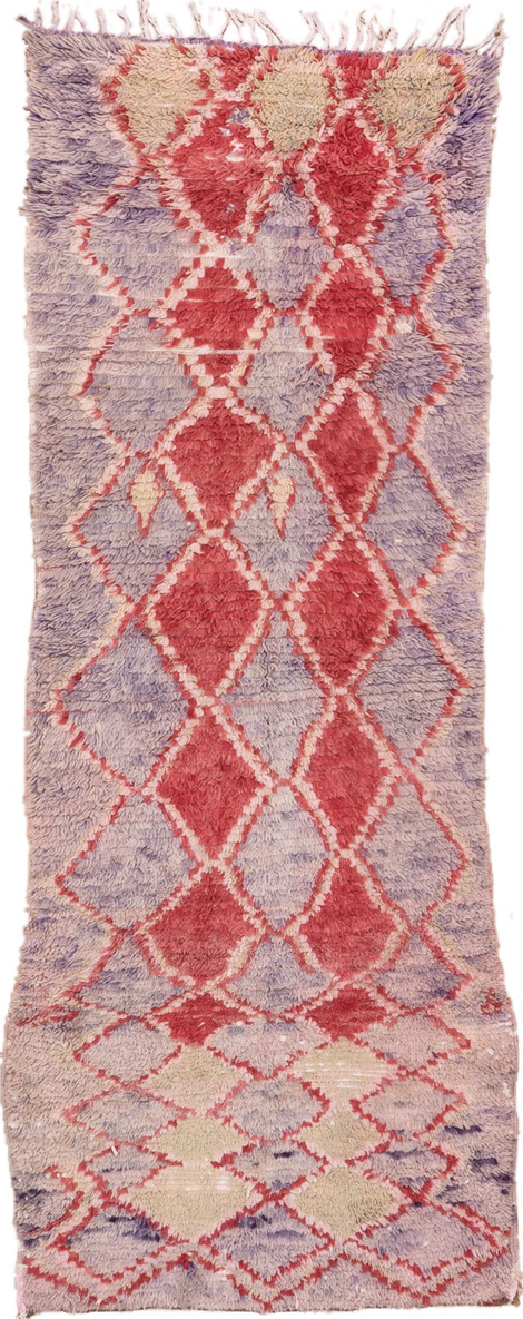 3' x 9' one-of-a-kind handmade vintage Rag Rug runner rug. Color palette: brown, gray, light gray, pink, red