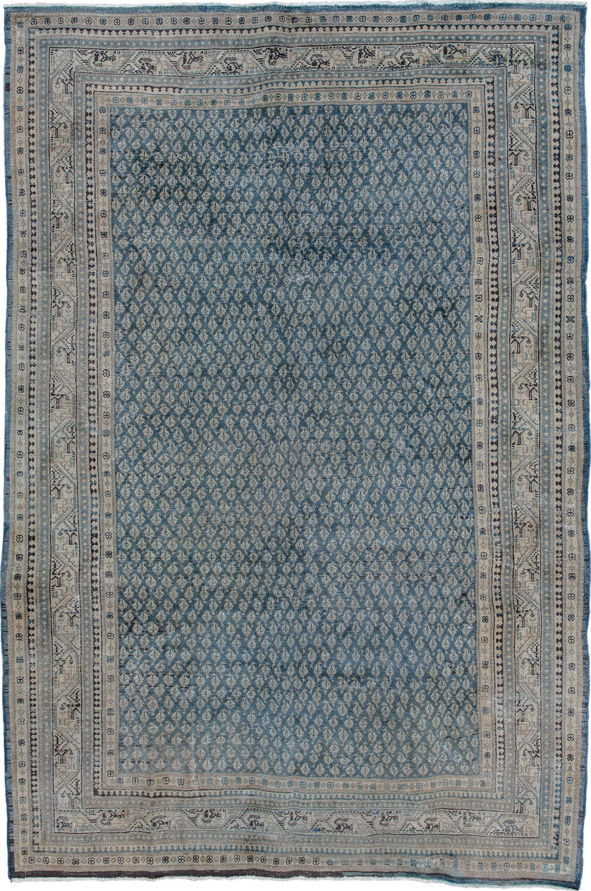 7' x 10' one-of-a-kind handmade vintage Tabriz large size rug. Color palette: arapawa, black, blue, charcoal, dark gray
