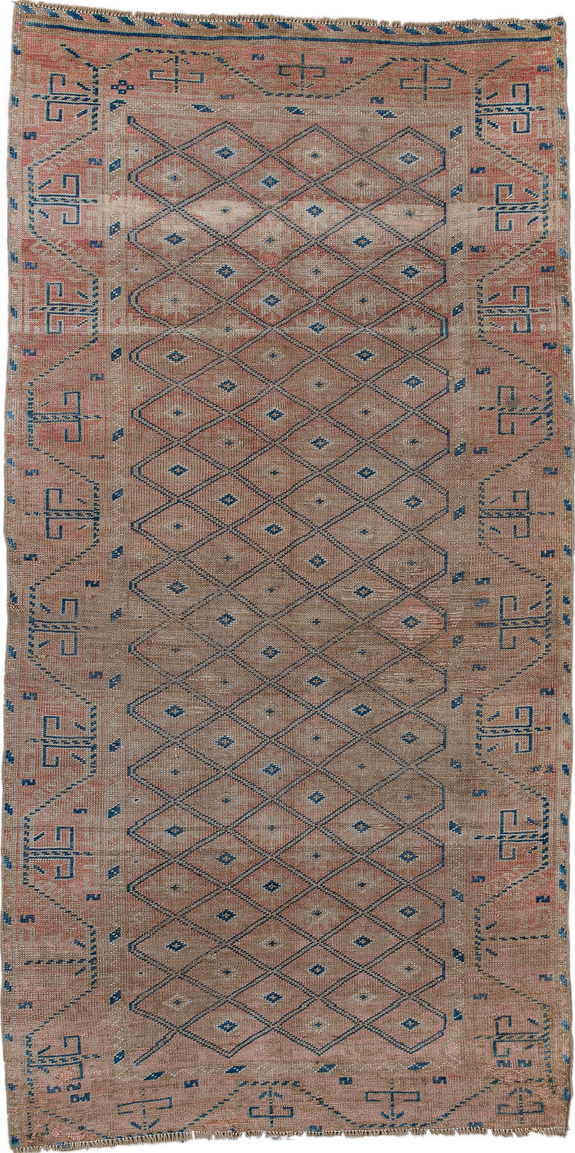 3' x 6' one-of-a-kind handmade vintage Oushak small size rug. Color palette: arapawa, black, blue, brown, charcoal