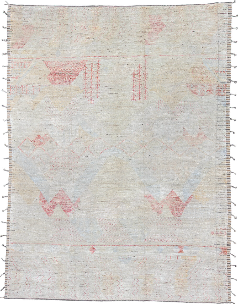 10' x 13' one-of-a-kind handmade vintage Tulu large size rug. Color palette: dark gray, gainsboro, gray, light blue