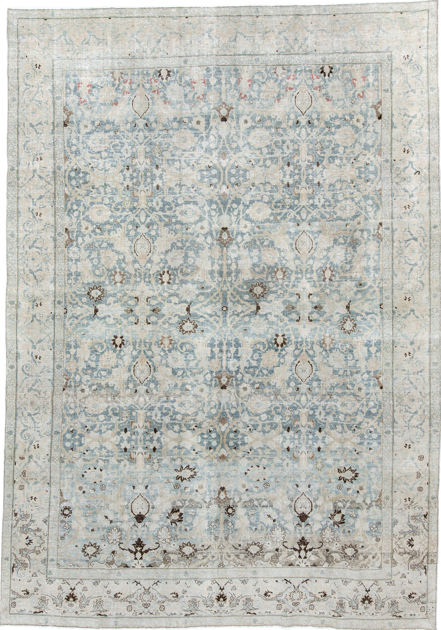 7' x 11' one-of-a-kind handmade vintage Tabriz large size rug. Color palette: gray, light gray, off-white, silver, gainsboro