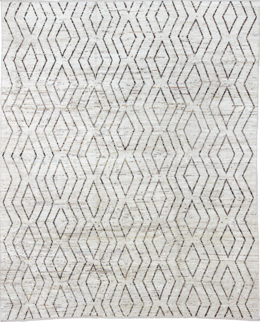 10' x 13' one-of-a-kind handmade vintage Tulu large size rug. Color palette: black, blue, dark gray, gainsboro, gray