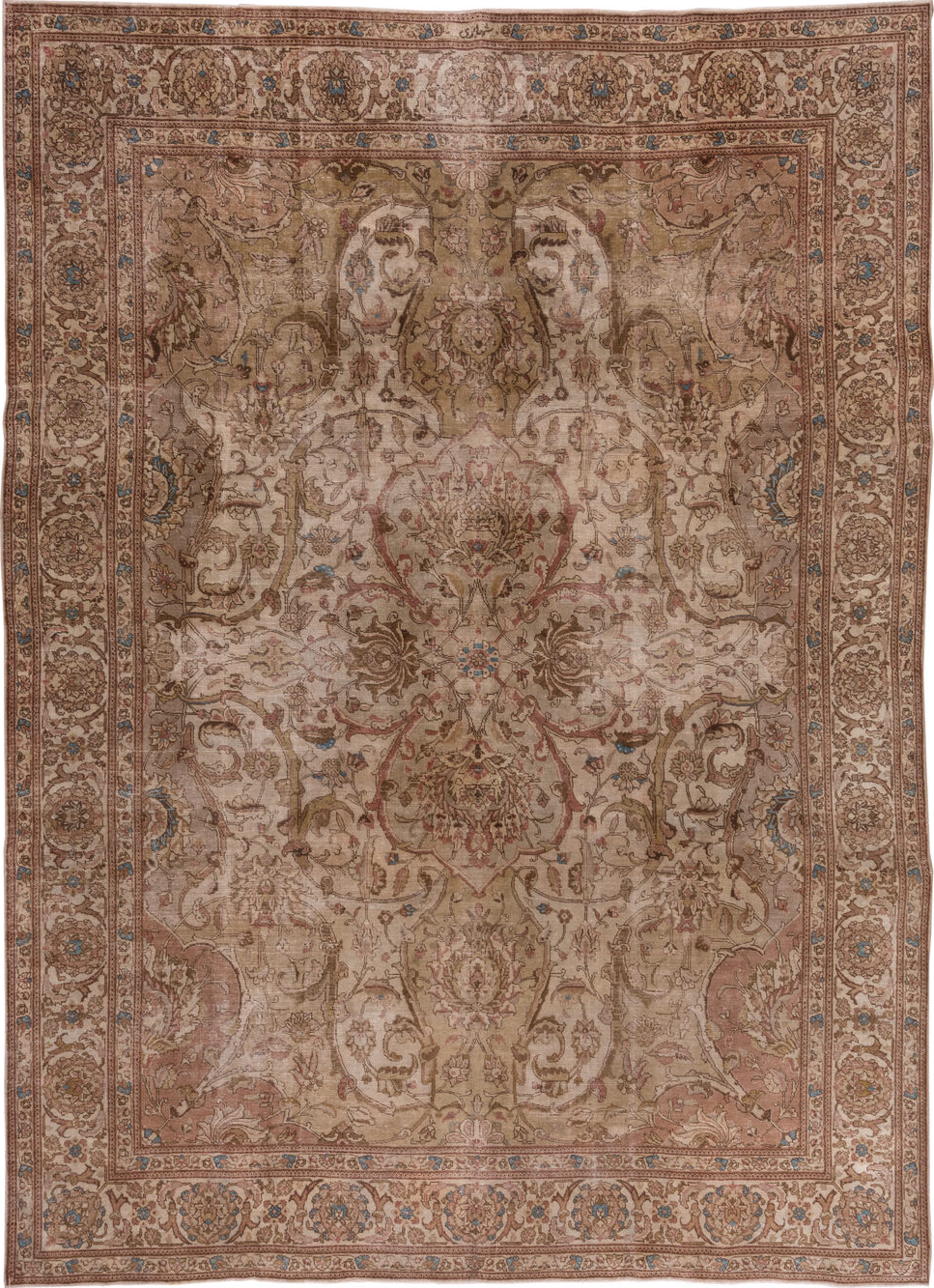 8' x 11' one-of-a-kind handmade vintage Tulu large size rug. Color palette: brown, dim gray, gray, pink