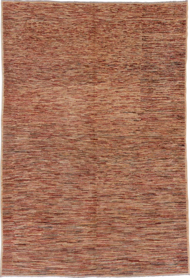 6' x 9' one-of-a-kind handmade vintage Afghan medium size rug. Color palette: brown, pink, red