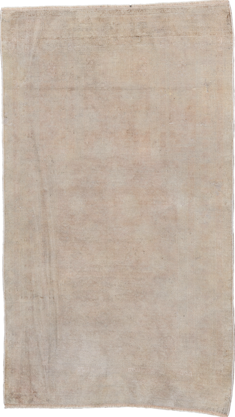 2' x 4' one-of-a-kind handmade vintage Belouch small size rug. Color palette: gainsboro, gray, light gray, off-white, pink