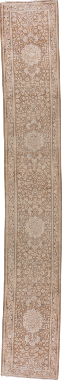 2' x 16' one-of-a-kind handmade vintage Sivas runner rug. Color palette: brown, gray, light gray, off-white, pink, snow