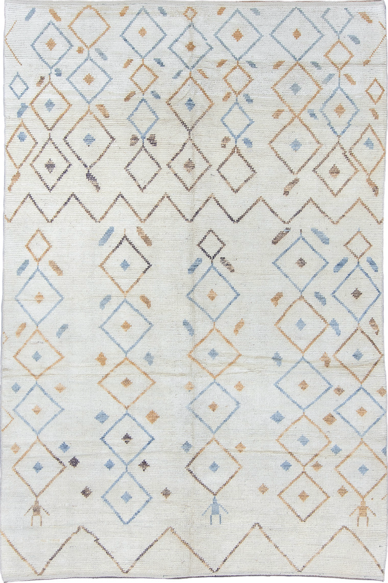 6' x 10' one-of-a-kind handmade vintage Tulu large size rug. Color palette: brown, gainsboro, gray, light blue, light gray