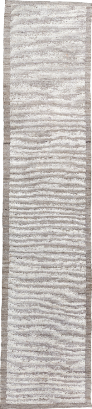 3' x 14' one-of-a-kind handmade vintage Tulu runner rug. Color palette: off-white, gray, light gray, pink, whitesmoke, snow