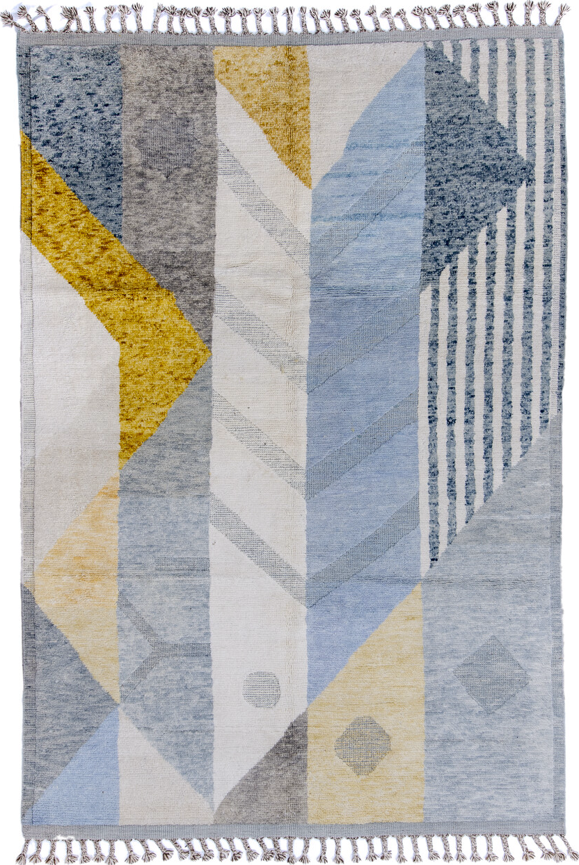 6' x 10' one-of-a-kind handmade vintage Tulu large size rug. Color palette: blue, brown, dark gray, dim gray, fiord