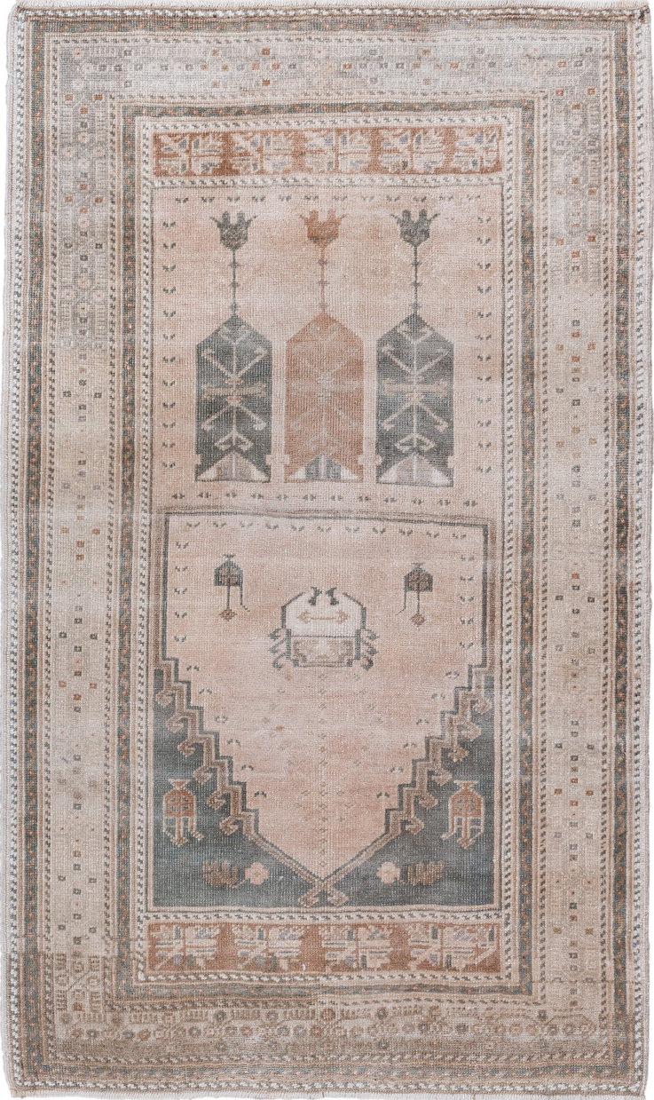 3' x 5' one-of-a-kind handmade vintage Anatol small size rug. Color palette: dim gray, gainsboro, gray, light gray