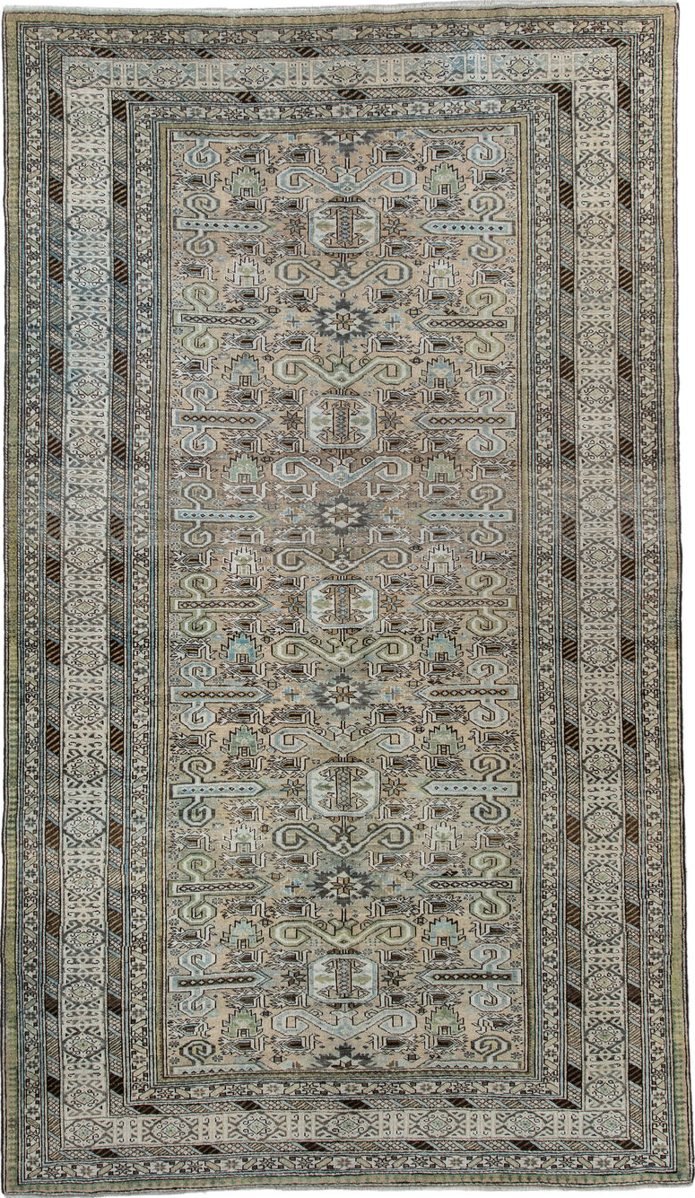 5' x 9' one-of-a-kind handmade vintage Ardebil medium size rug. Color palette: light gray, off-white, gray, black, dark gray
