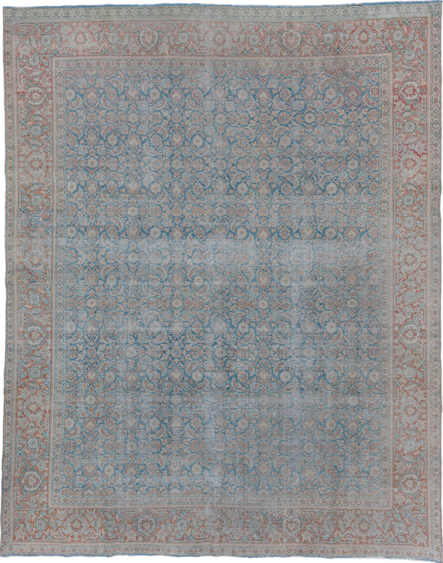 8' x 10' one-of-a-kind handmade vintage Tabriz large size rug. Color palette: blue, dark gray, dim gray, gray, light blue