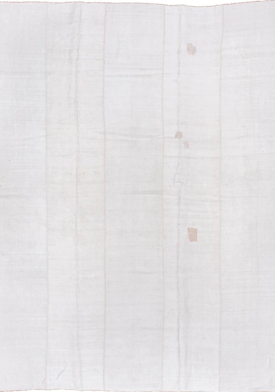 10' x 14' one-of-a-kind handmade vintage Hemp Kilim large size rug. Color palette: gainsboro, gray, light blue, light gray