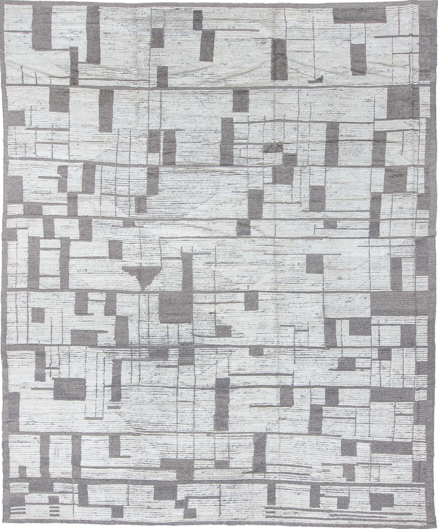 10' x 12' one-of-a-kind handmade vintage Tulu large size rug. Color palette: black, blue, dark gray, dim gray, gainsboro