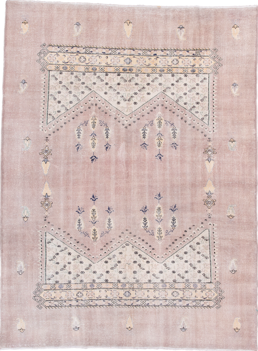 8' x 10' one-of-a-kind handmade vintage Sparta large size rug. Color palette: antiquewhite, brown, gray, light gray, linen