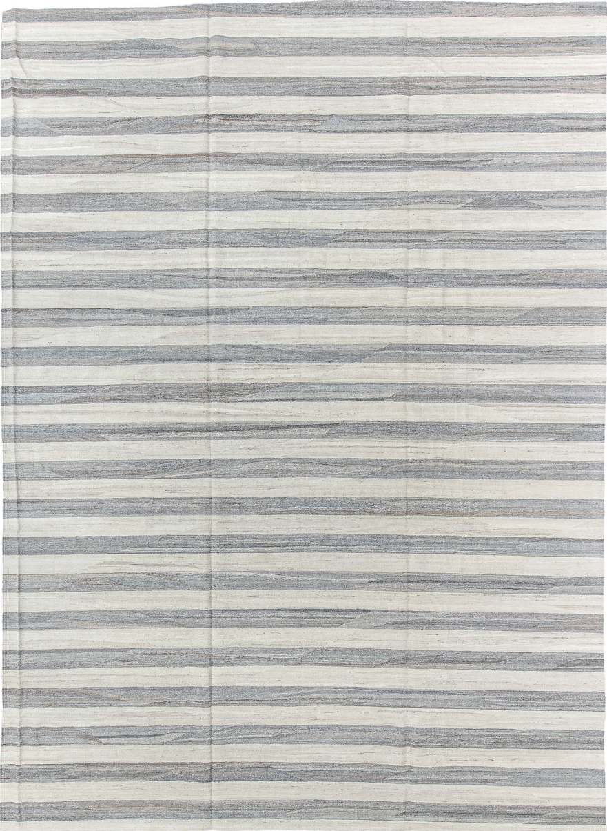 10' x 13' one-of-a-kind handmade vintage Kilim large size rug. Color palette: black, dark gray, dim gray, gainsboro, gray