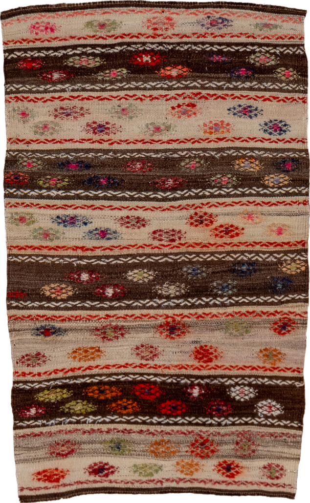 2' x 3' one-of-a-kind handmade vintage Jijim small size rug. Color palette: black, brown, gray, light gray, off-white, red