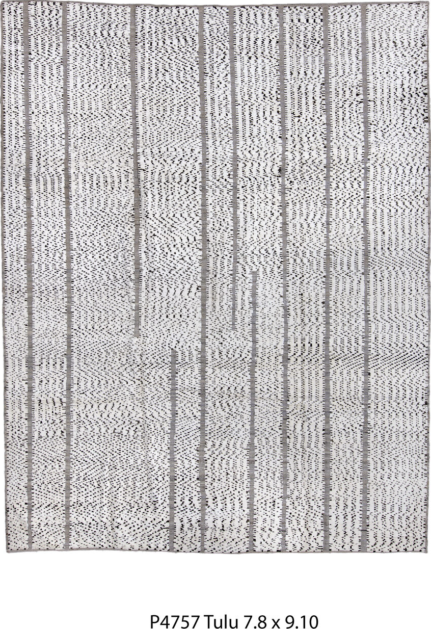 7' x 9' one-of-a-kind handmade vintage Tulu rug. Color palette: black, blue, charcoal, dark gray, dim gray, ghost white