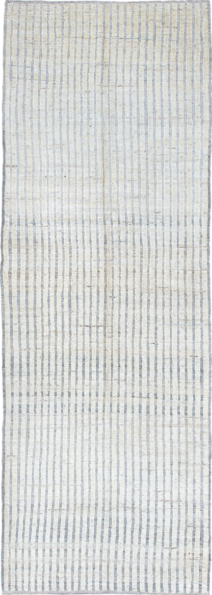 3' x 9' one-of-a-kind handmade vintage Tulu runner rug. Color palette: dark gray, dim gray, gainsboro, gray, light blue
