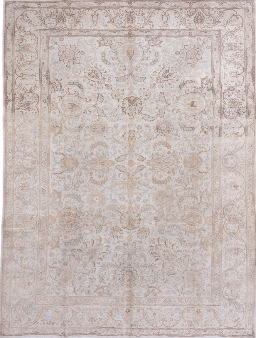 9' x 12' one-of-a-kind handmade vintage Tabriz large size rug. Color palette: dark gray, gainsboro, gray, light gray