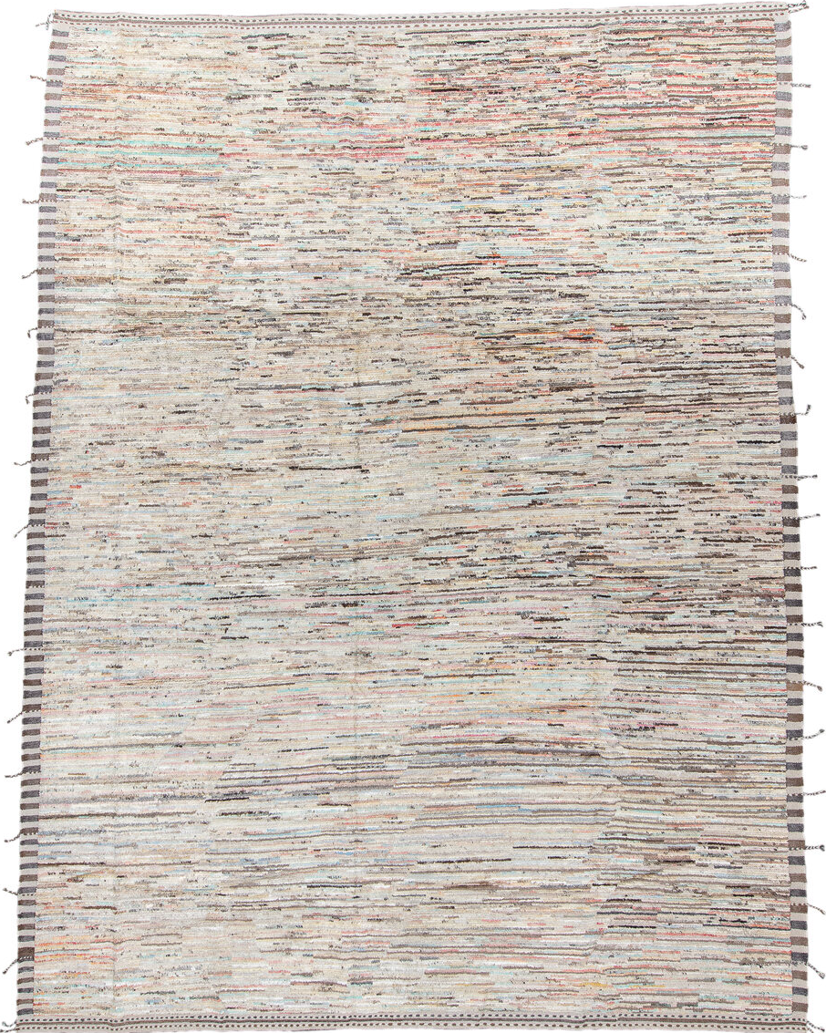 10' x 13' one-of-a-kind handmade vintage Tulu large size rug. Color palette: blue, gainsboro, gray, light blue, light gray