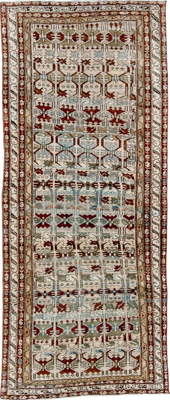 4' x 10' one-of-a-kind handmade vintage NW Persian runner rug. Color palette: black, brown, dark slate gray, gray