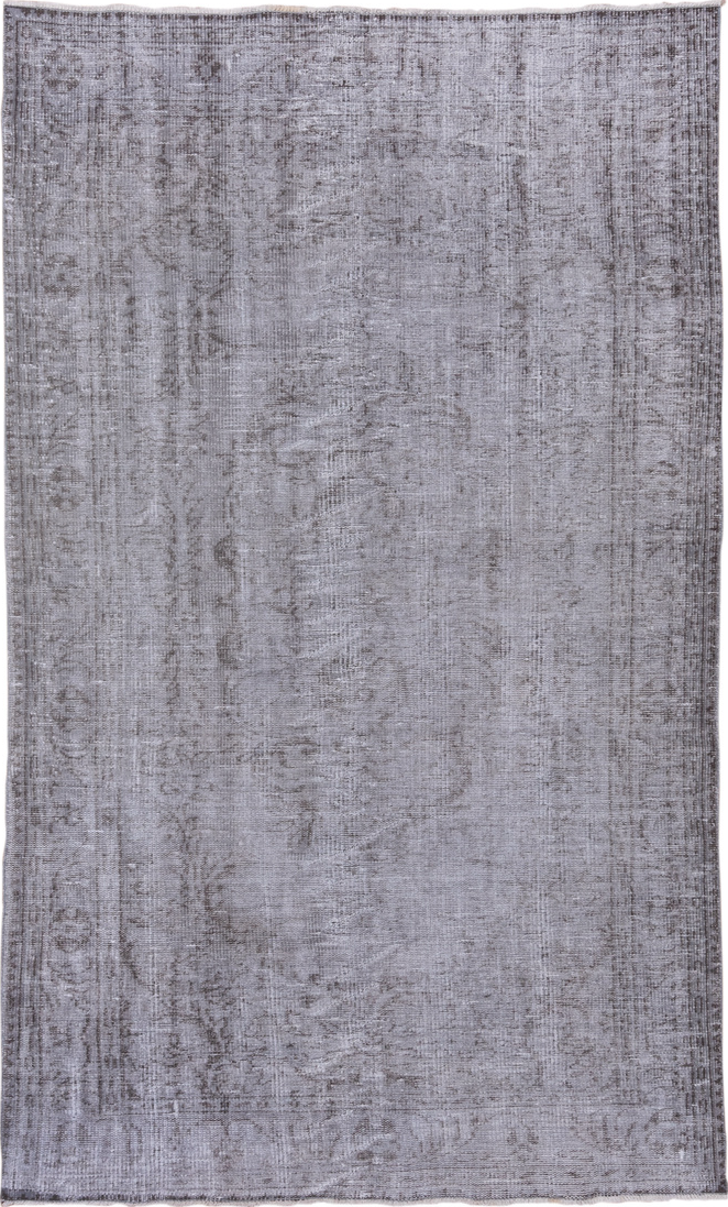 5' x 8' one-of-a-kind handmade vintage Overdyed medium size rug. Color palette: dark gray, dim gray, gray, light blue