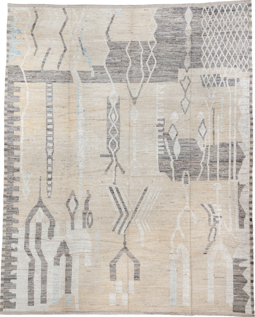 13' x 16' one-of-a-kind handmade vintage Tulu oversize rug. Color palette: dark gray, dim gray, gainsboro, gray, light gray