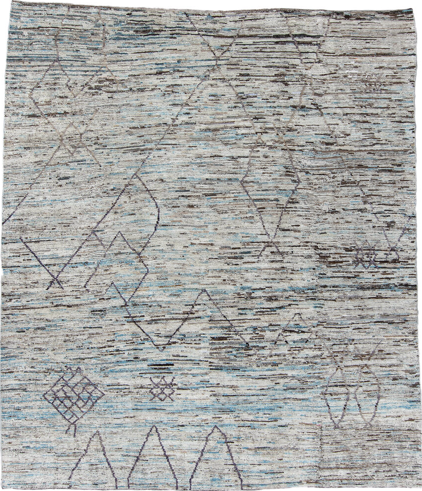 10' x 13' one-of-a-kind handmade vintage Tulu large size rug. Color palette: black, charcoal, dark gray, gainsboro, gray