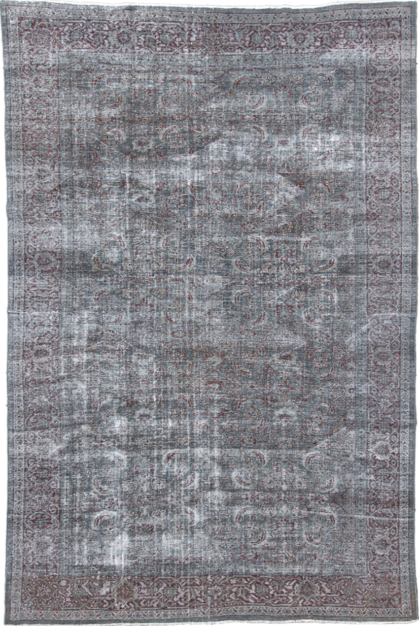 8' x 12' one-of-a-kind handmade vintage Malayer large size rug. Color palette: blue, brown, dark gray, dim gray, gainsboro