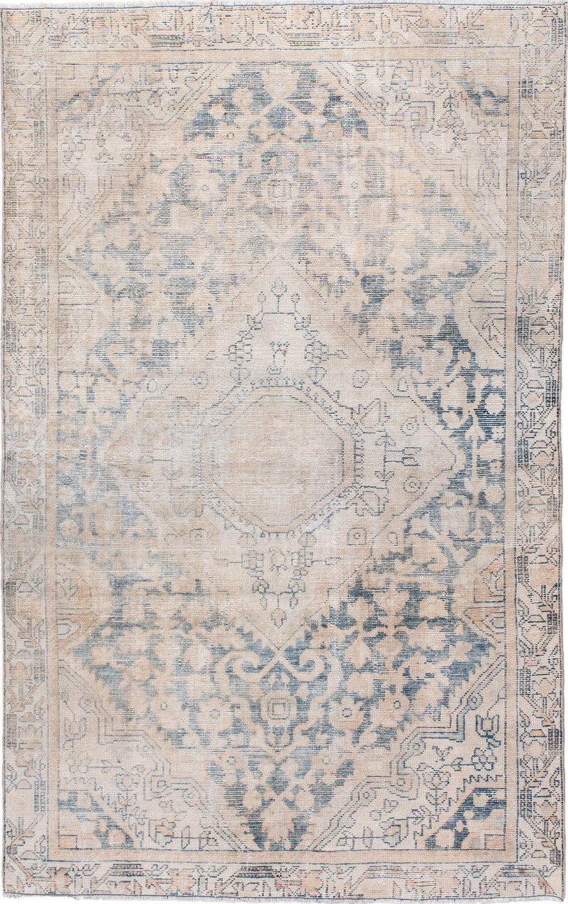 4' x 6' one-of-a-kind handmade vintage Hamadan small size rug. Color palette: antiquewhite, black, blue, charcoal, dim gray