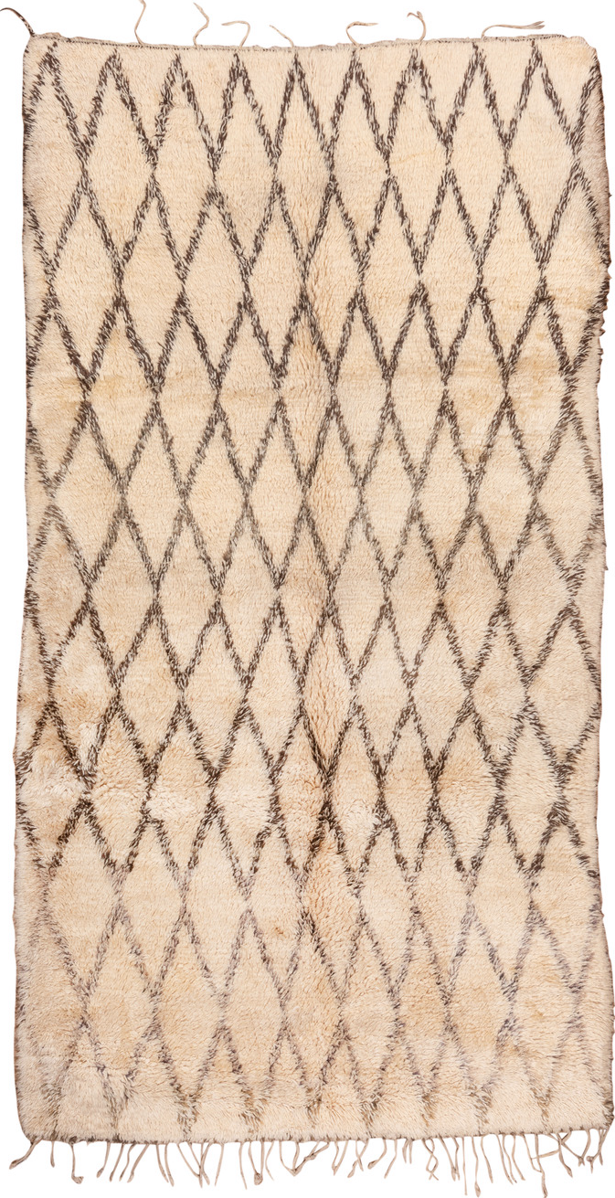 6' x 12' one-of-a-kind handmade vintage Moroccan large size rug. Color palette: antiquewhite, bisque, blanched almond, brown