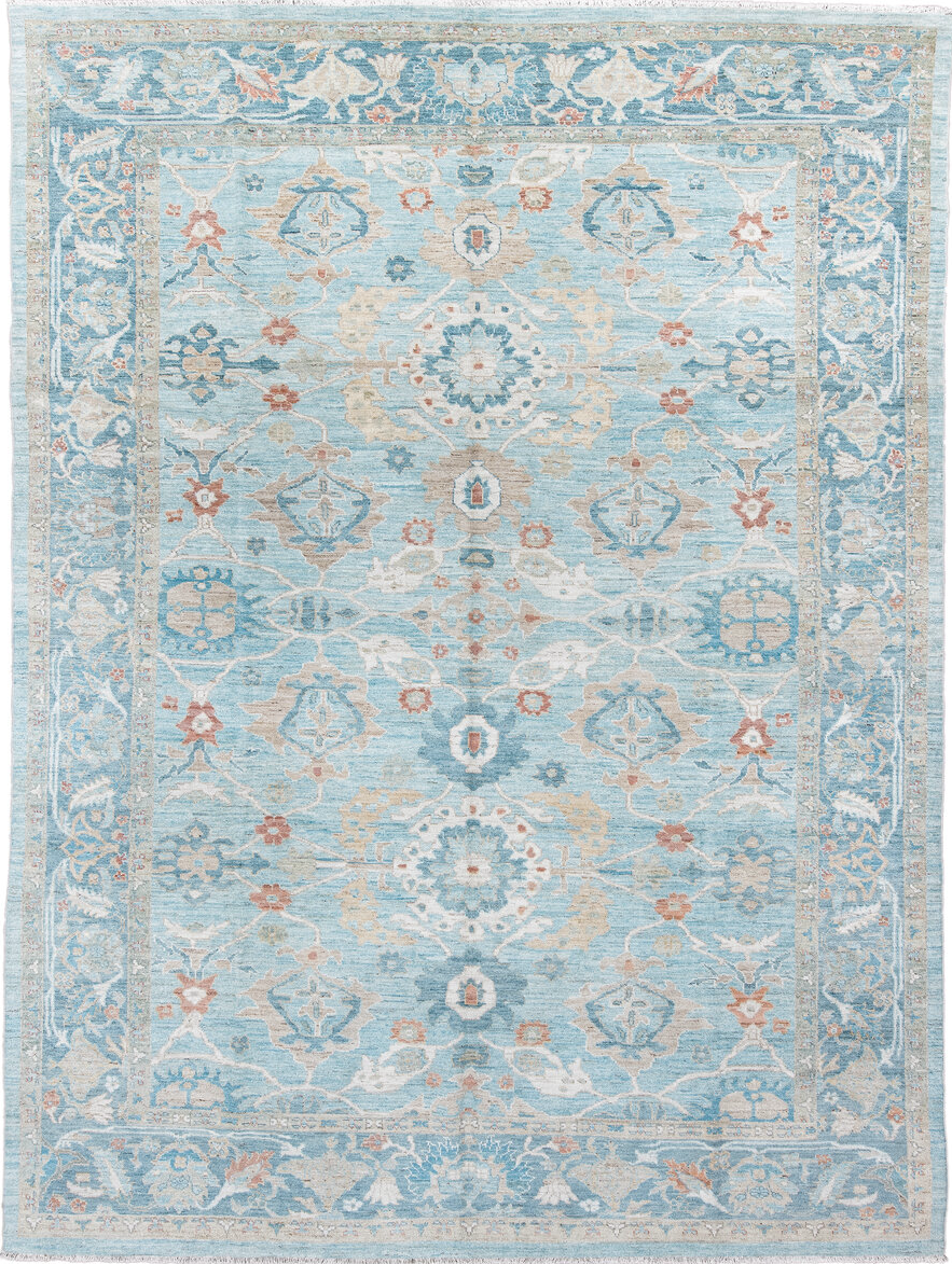 10' x 13' one-of-a-kind handmade vintage Sultanabad large size rug. Color palette: blue, gainsboro, gray, light blue