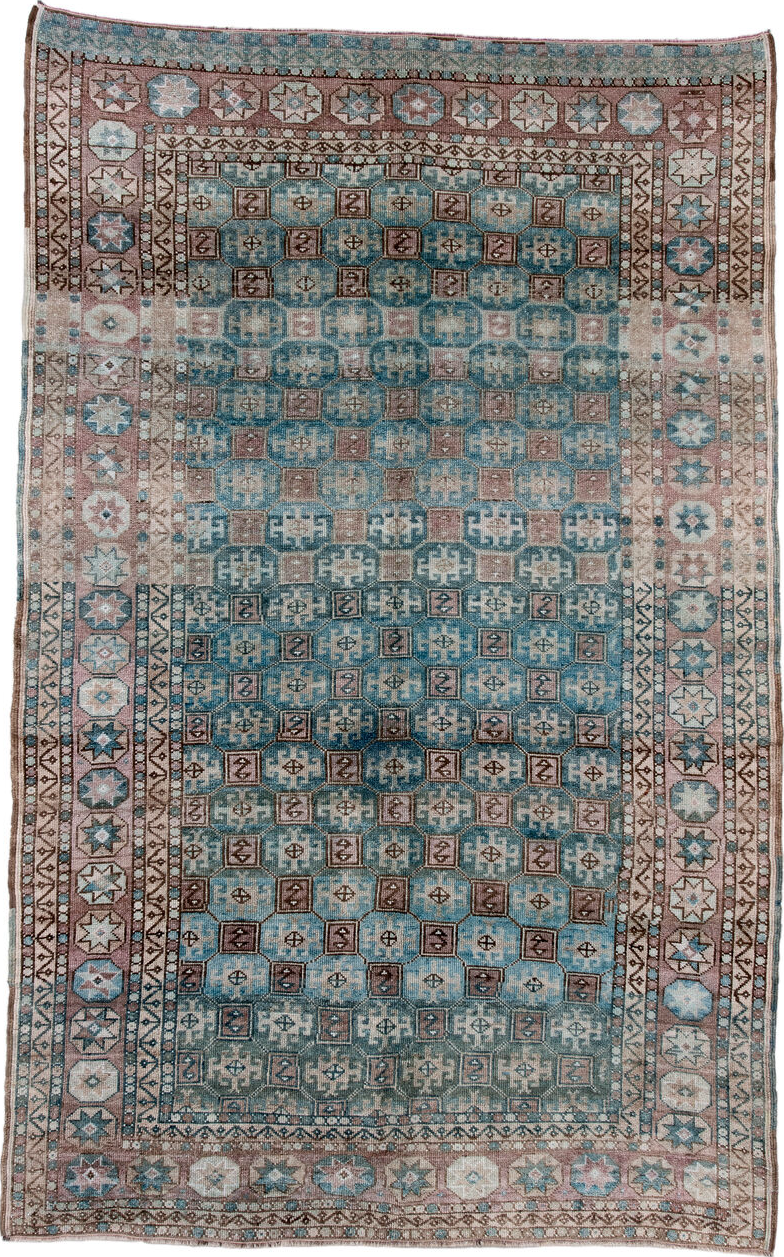 5' x 8' one-of-a-kind handmade vintage Oushak medium size rug. Color palette: arapawa, blue, brown, dark gray, gainsboro