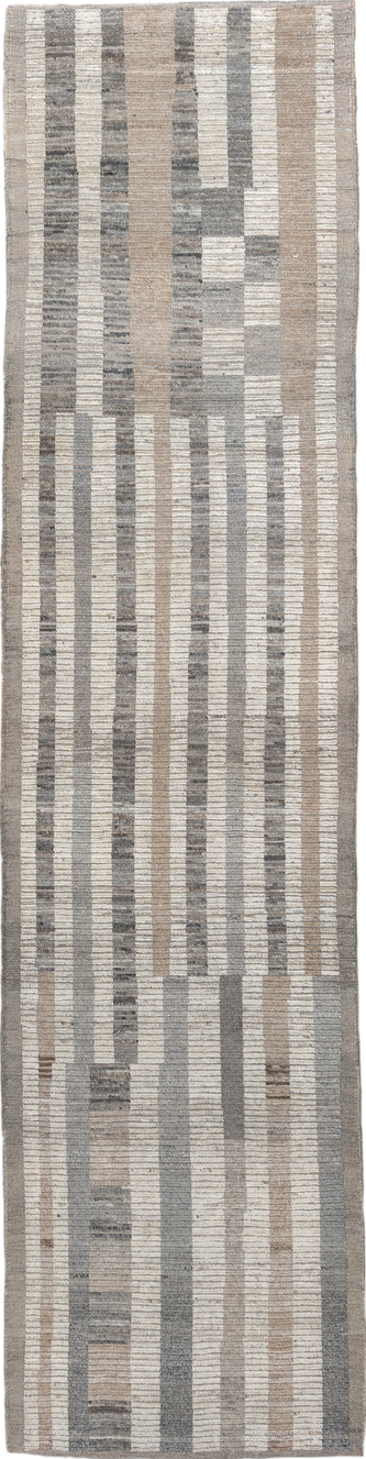 3' x 12' one-of-a-kind handmade vintage Tulu runner rug. Color palette: light gray, off-white, gray, gainsboro, dim gray