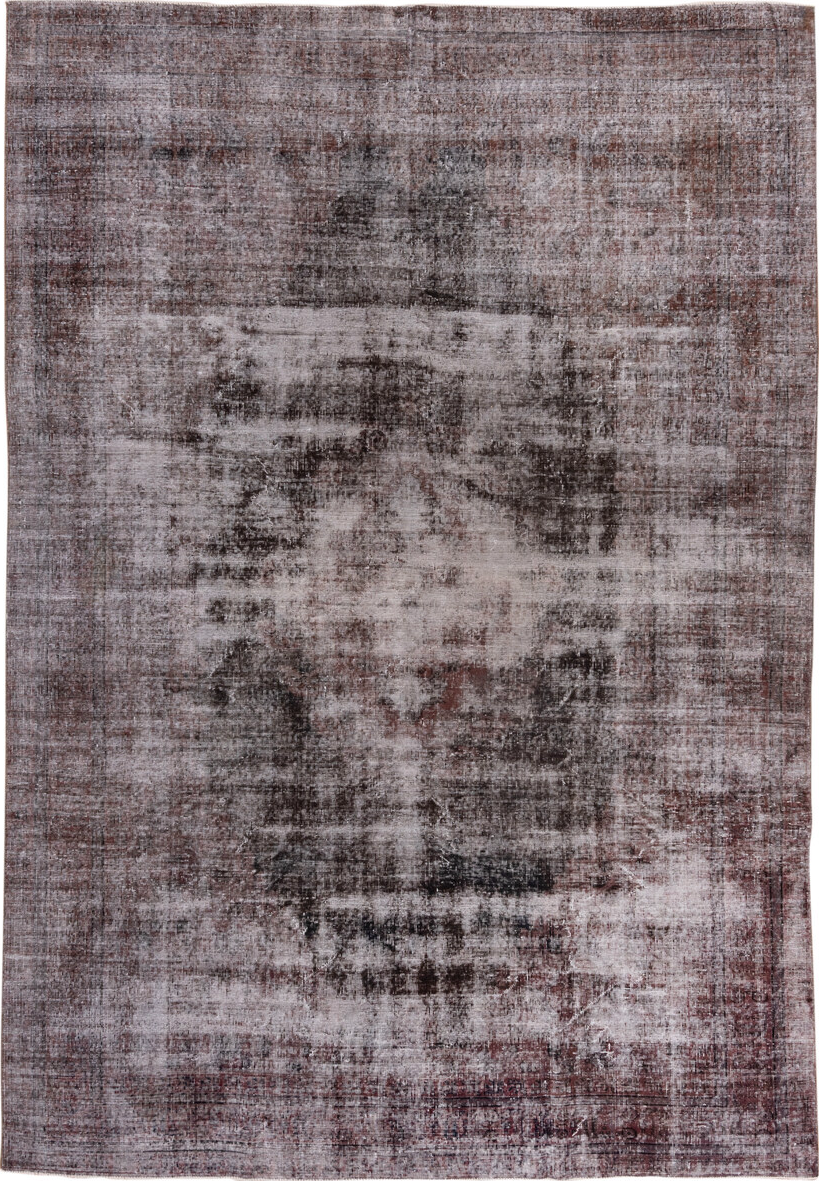 7' x 10' one-of-a-kind handmade vintage Overdyed large size rug. Color palette: black, brown, charcoal, dark gray, gainsboro