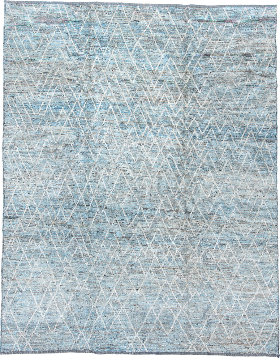 10' x 13' one-of-a-kind handmade vintage Tulu large size rug. Color palette: black, blue, dark gray, gainsboro, gray