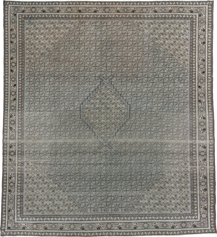 10' x 11' one-of-a-kind handmade vintage Tabriz large size rug. Color palette: gray, black, light gray, charcoal, dim gray