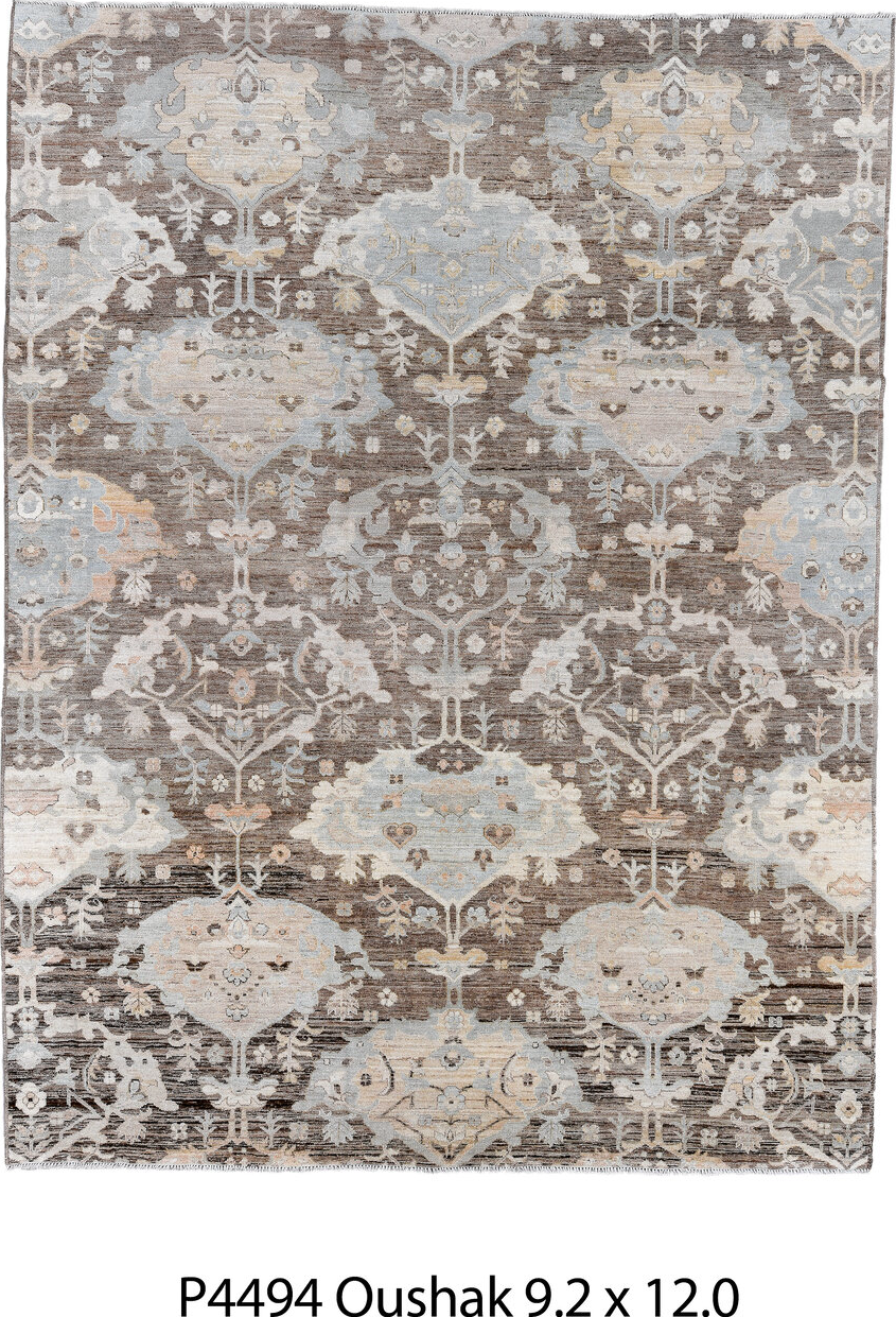 9' x 12' one-of-a-kind handmade vintage Oushak large size rug. Color palette: black, brown, dark gray, gainsboro, gray