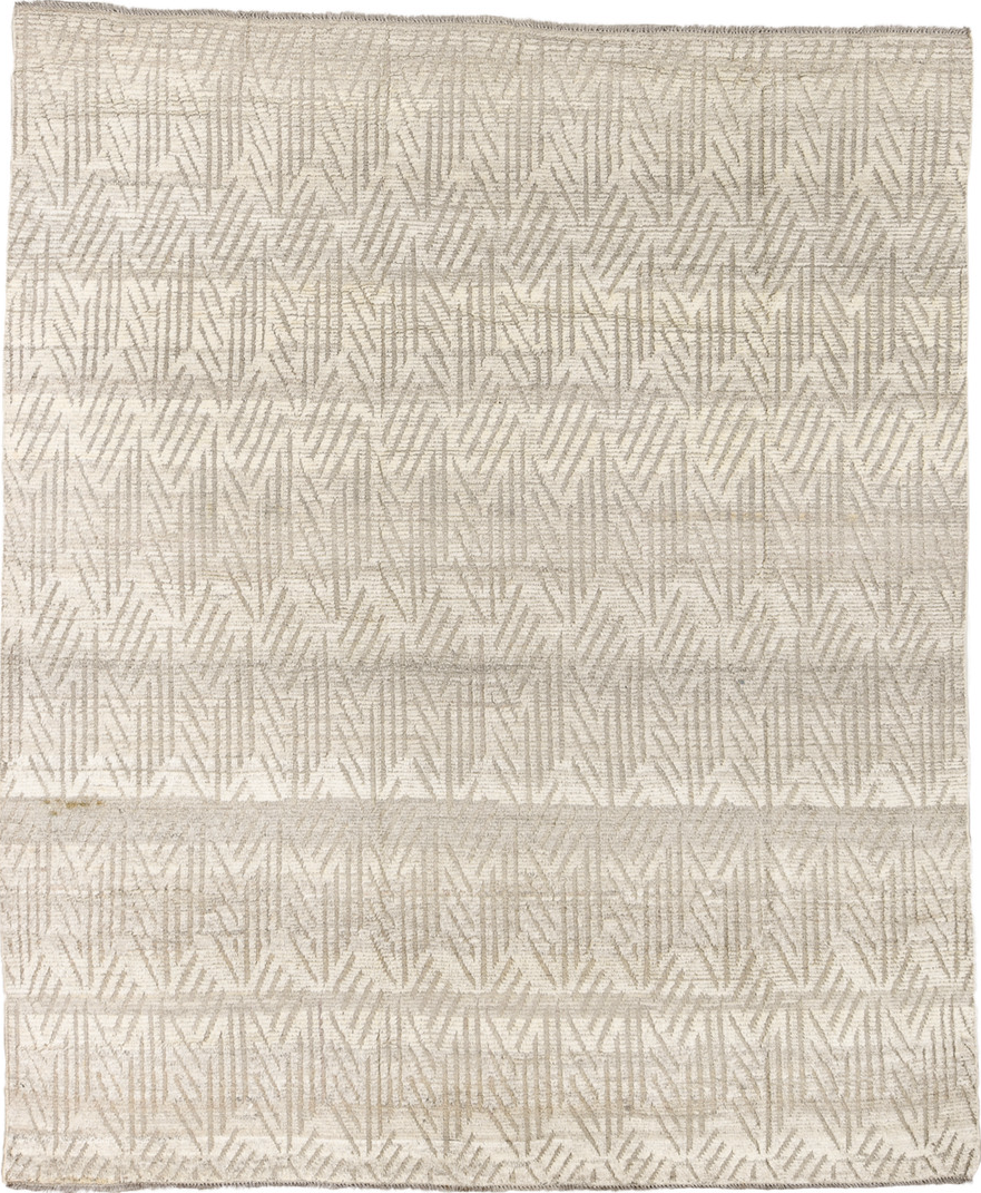 8' x 9' one-of-a-kind handmade vintage Tulu rug. Color palette: dark gray, dim gray, gainsboro, gray, light gray, linen