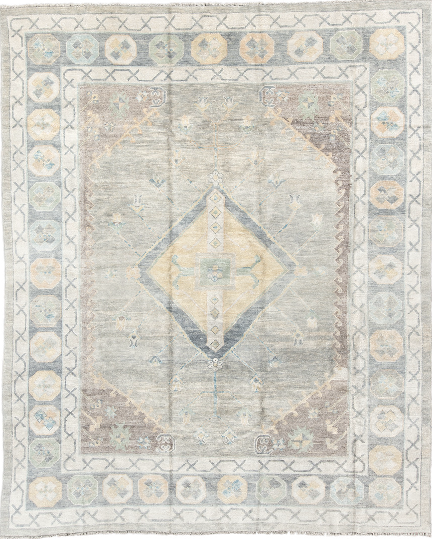 8' x 10' one-of-a-kind handmade vintage Oushak large size rug. Color palette: antiquewhite, brown, dark gray, gainsboro