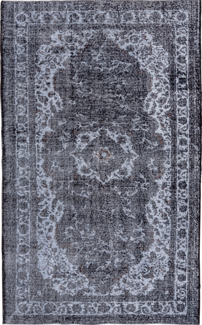 5' x 8' one-of-a-kind handmade vintage Oushak medium size rug. Color palette: black, blue, dim gray, gray, light blue