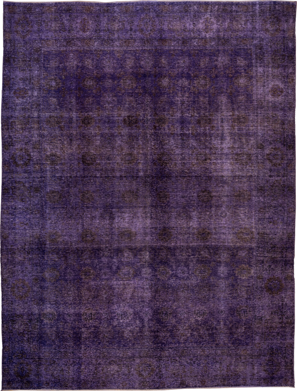 9' x 12' one-of-a-kind handmade vintage Overdyed large size rug. Color palette: gray, off-white, snow, white, whitesmoke