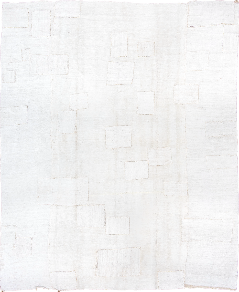 9' x 12' one-of-a-kind handmade vintage Hemp Kilim large size rug. Color palette: alice blue, azure, gainsboro, ghost white