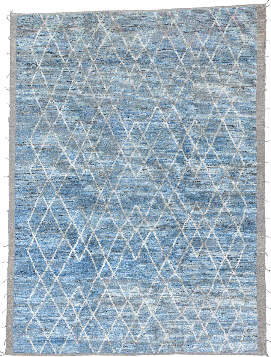 10' x 13' one-of-a-kind handmade vintage Tulu large size rug. Color palette: black, blue, charcoal, dark gray, dim gray