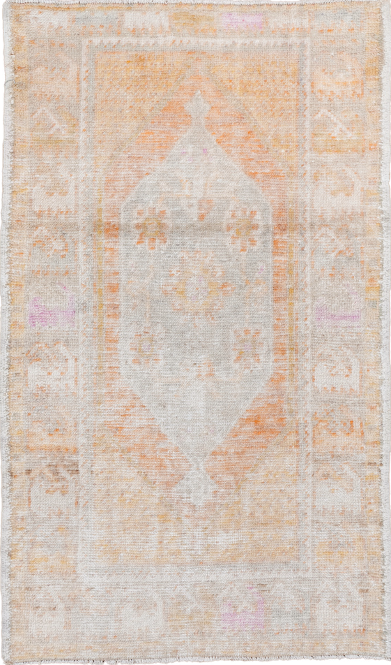2' x 4' one-of-a-kind handmade vintage Oushak small size rug. Color palette: brown, dark gray, gainsboro, gray, light gray