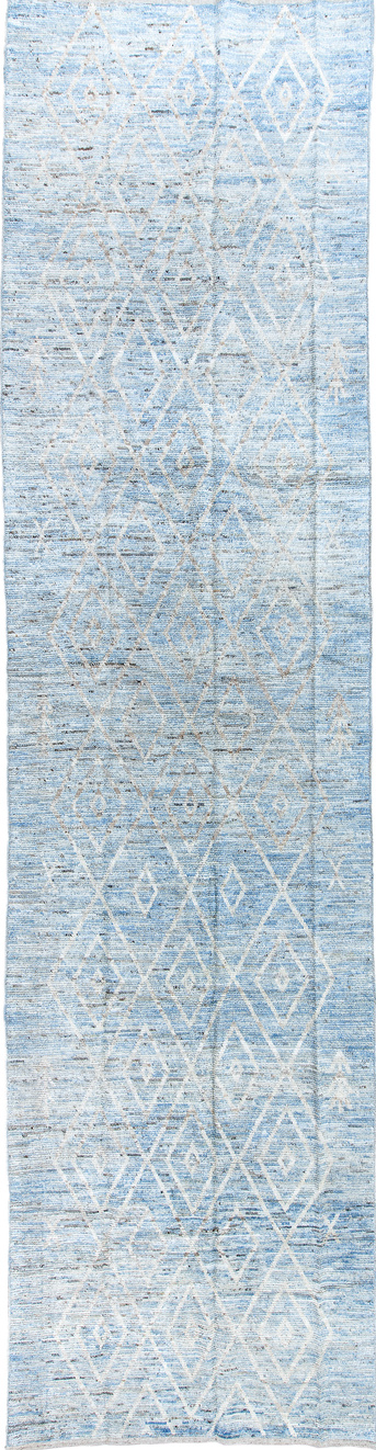 5' x 21' one-of-a-kind handmade vintage Tulu rug. Color palette: black, blue, dark gray, dim gray, gainsboro, gray
