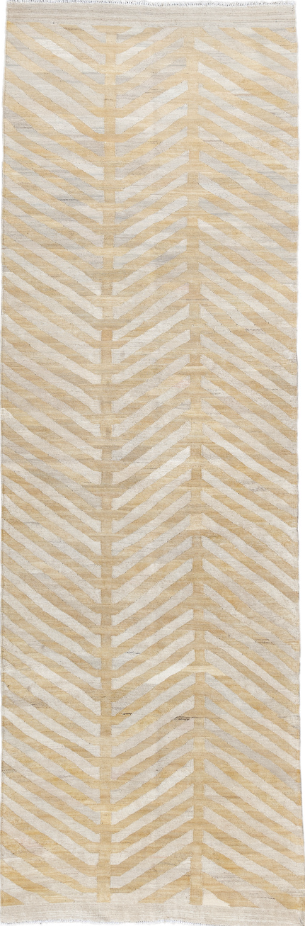 3' x 9' one-of-a-kind handmade vintage Kilim runner rug. Color palette: antiquewhite, brown, gainsboro, gray, light gray