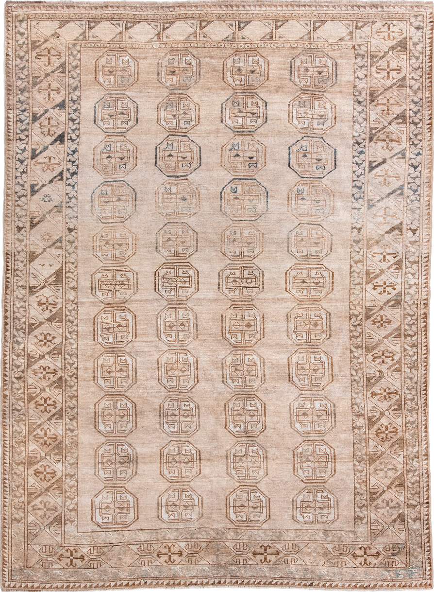 5' x 7' one-of-a-kind handmade vintage Afghan rug. Color palette: antiquewhite, black, brown, charcoal, gray, light gray