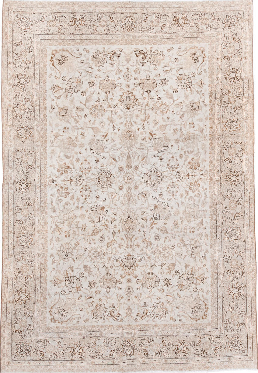 5' x 8' one-of-a-kind handmade vintage Sivas medium size rug. Color palette: brown, off-white, gray, light gray, pink, linen